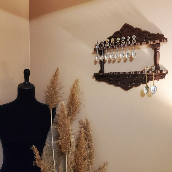 Souvenir Spoon Wall Mounted Wood Display Rack Holder Organizer - set of 3 - Picture 2 of 11